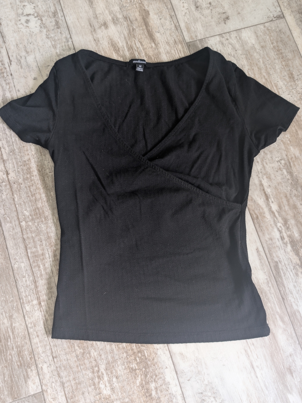 Ambiance Black Short-Sleeve Wrap V-Neck Top